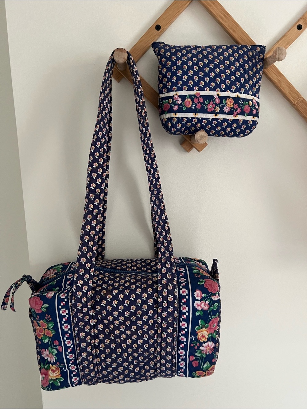 Vera Bradley vintage Royal 100 Bag & Small Cosmetic Pouch
